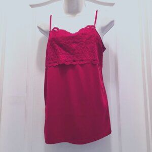 Boutique Essentials-Women's Red Stretch Lace Camisole-Adjustable Straps-Med